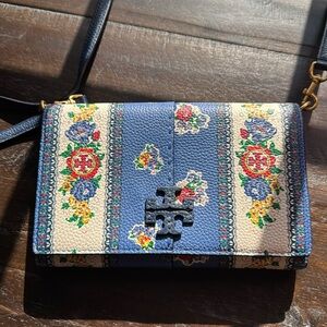TORY BURCH * MCGRAW * LEATHER CROSSBODY PURSE WALLET * TEA ROSE FLORAL GARDEN
